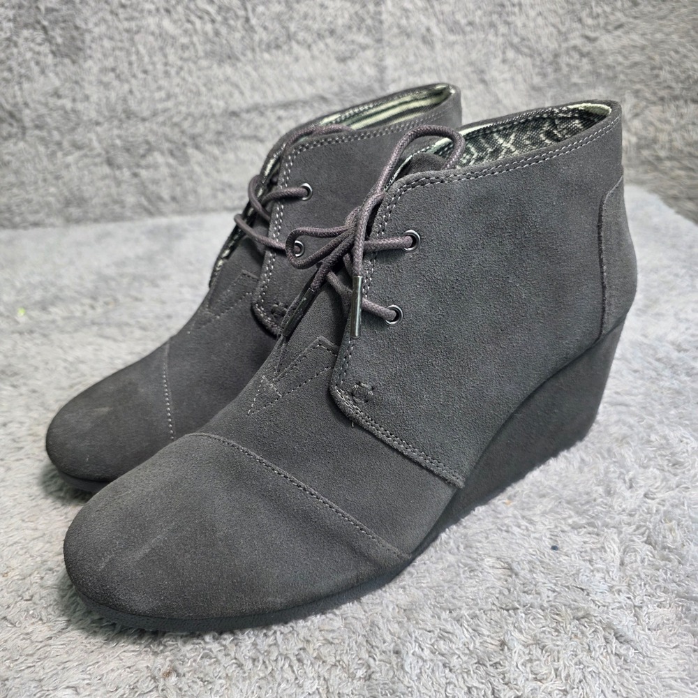 TOMS Desert Wedge Bootie Boots Charcoal Grey Suede‎ Lace Up Women Size 11 NEW